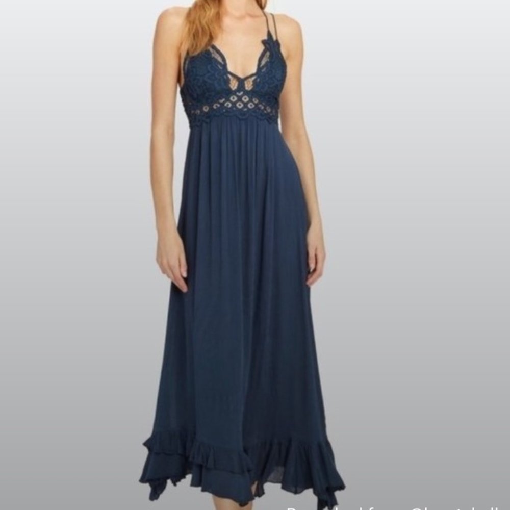 Free People One Adella Maxi Slip Dress, Blue, Size L